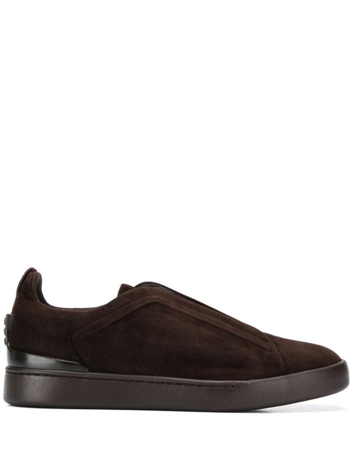 Z Zegna Embroidered Logo Low-top Sneakers - Brown