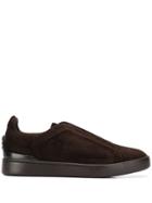 Z Zegna Embroidered Logo Low-top Sneakers - Brown