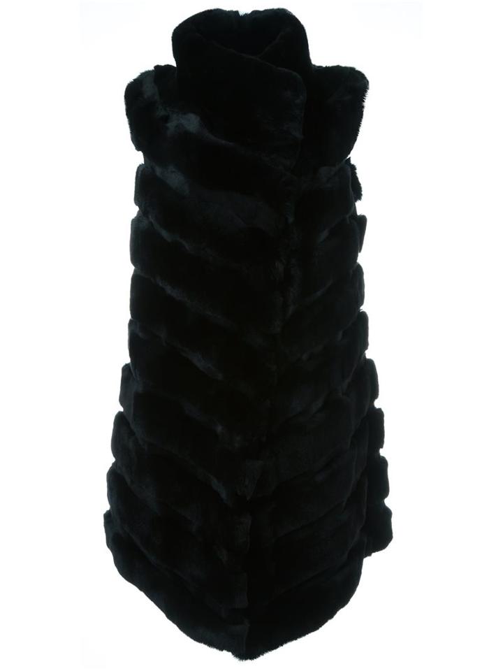 Yves Salomon Panelled Sleeveless Coat, Women's, Size: 38, Black, Rabbit Fur/goat Skin/silk