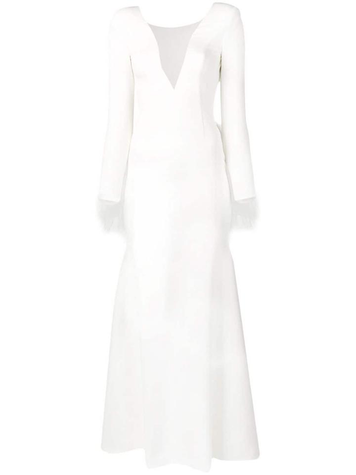 Loulou V-neck Gown With Tulle Bow - White