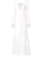 Loulou V-neck Gown With Tulle Bow - White