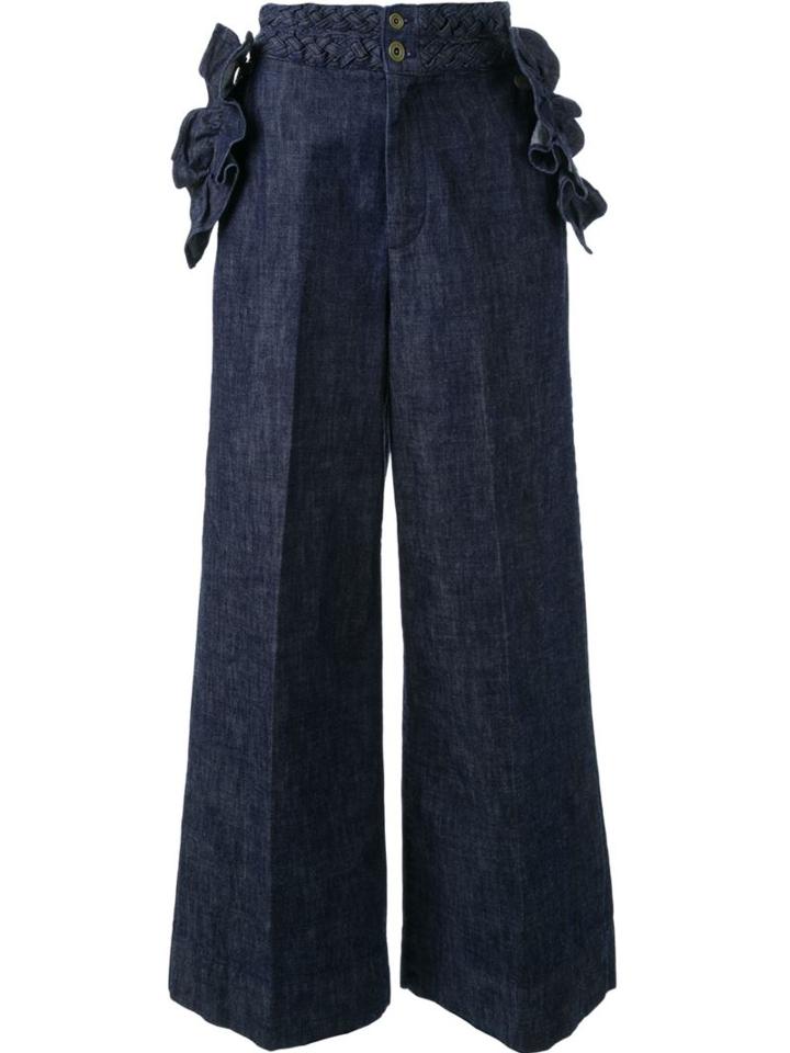 Muveil Frill Pocket Palazzo Jeans, Women's, Size: 38, Blue, Cotton