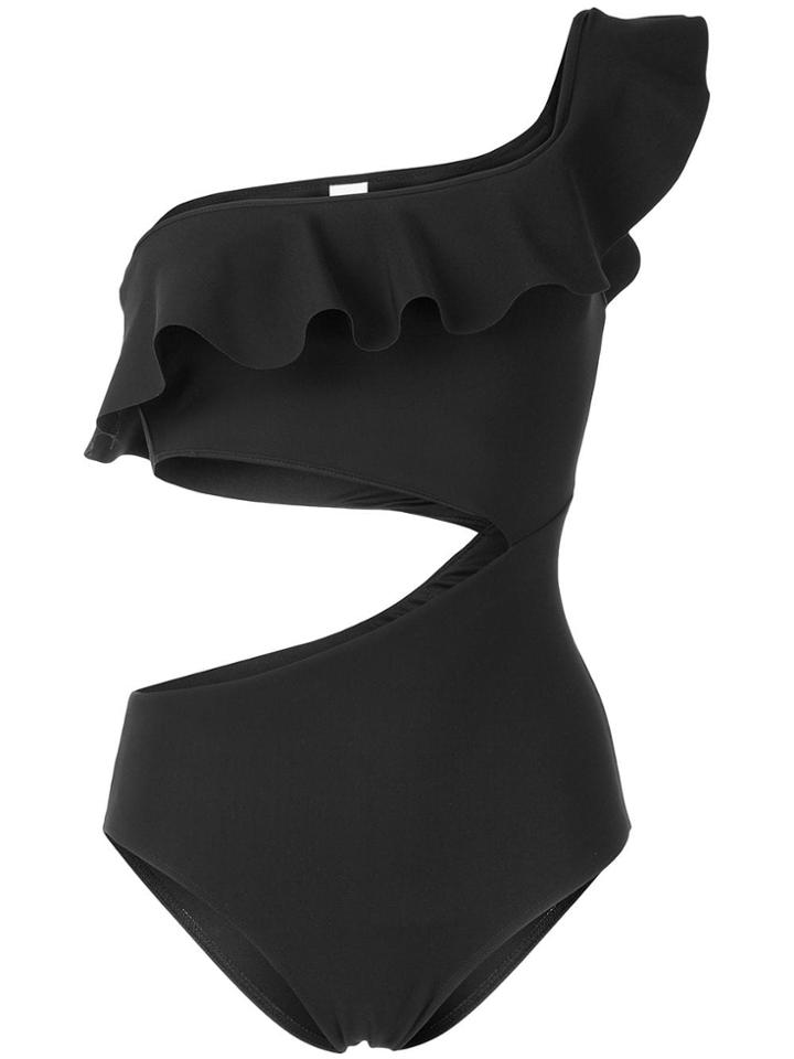 Suboo Bonded Black Cutout Ruffled Swimsuit