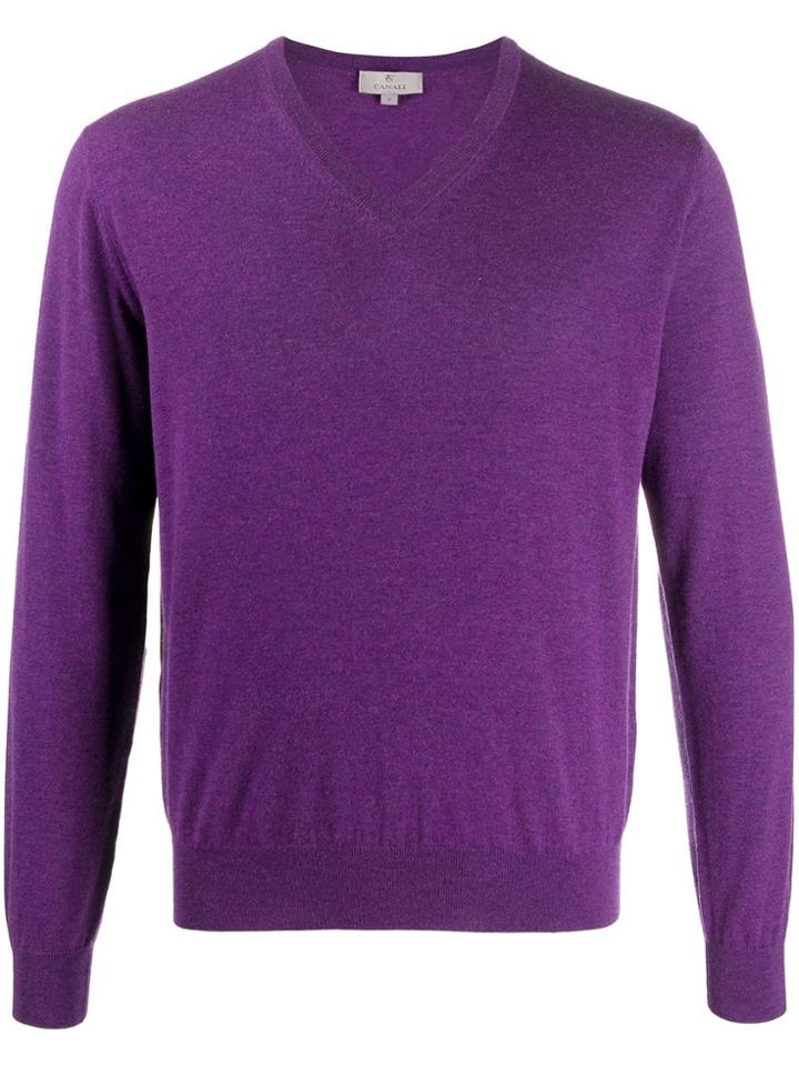 Canali V-neck Cashmere Jumper - Purple