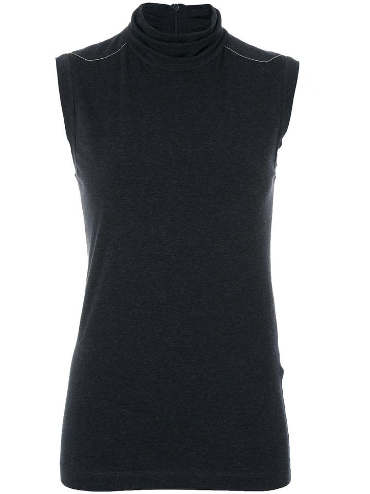 Brunello Cucinelli - Sleeveless Roll Neck Top - Women - Cotton/polyester/brass - Xxl, Grey, Cotton/polyester/brass