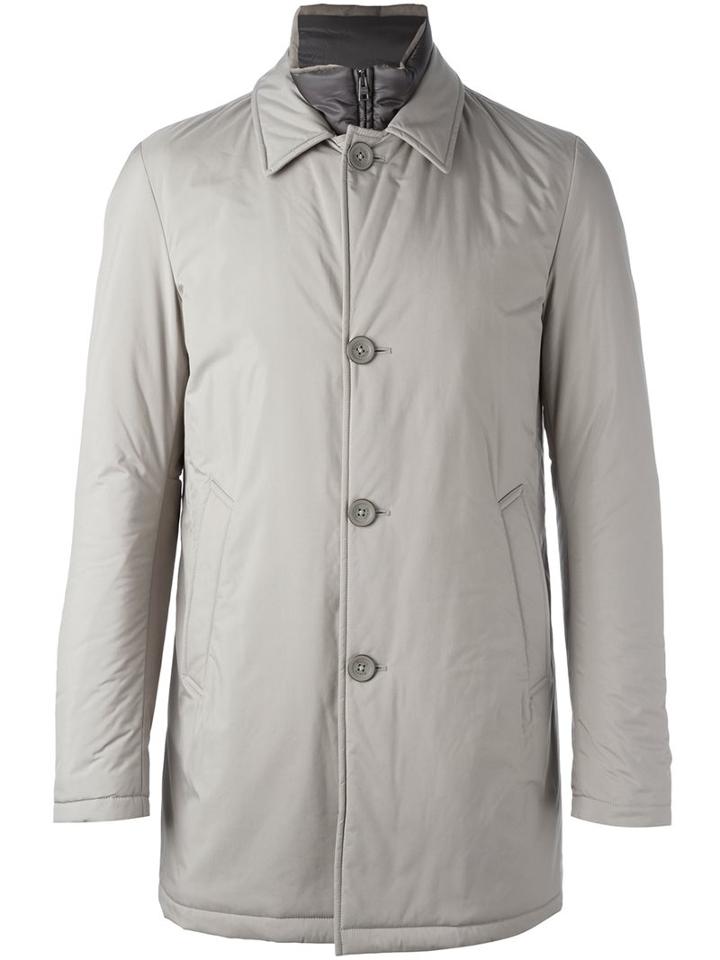 Herno Double Lapel Zipped Jacket, Men's, Size: 54, Grey, Polyester/cotton/acrylic/polyester