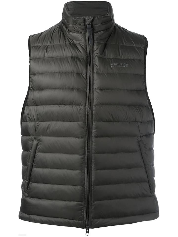 Woolrich High Neck Zipped Gilet, Men's, Size: Medium, Green, Feather Down/polyamide