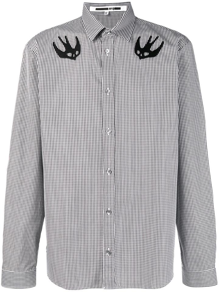 Mcq Alexander Mcqueen Swallow Badge Checked Shirt - Black