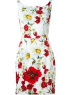 Dolce & Gabbana Daisy And Poppy Print Dress, Women's, Size: 40, White, Viscose/spandex/elastane/silk