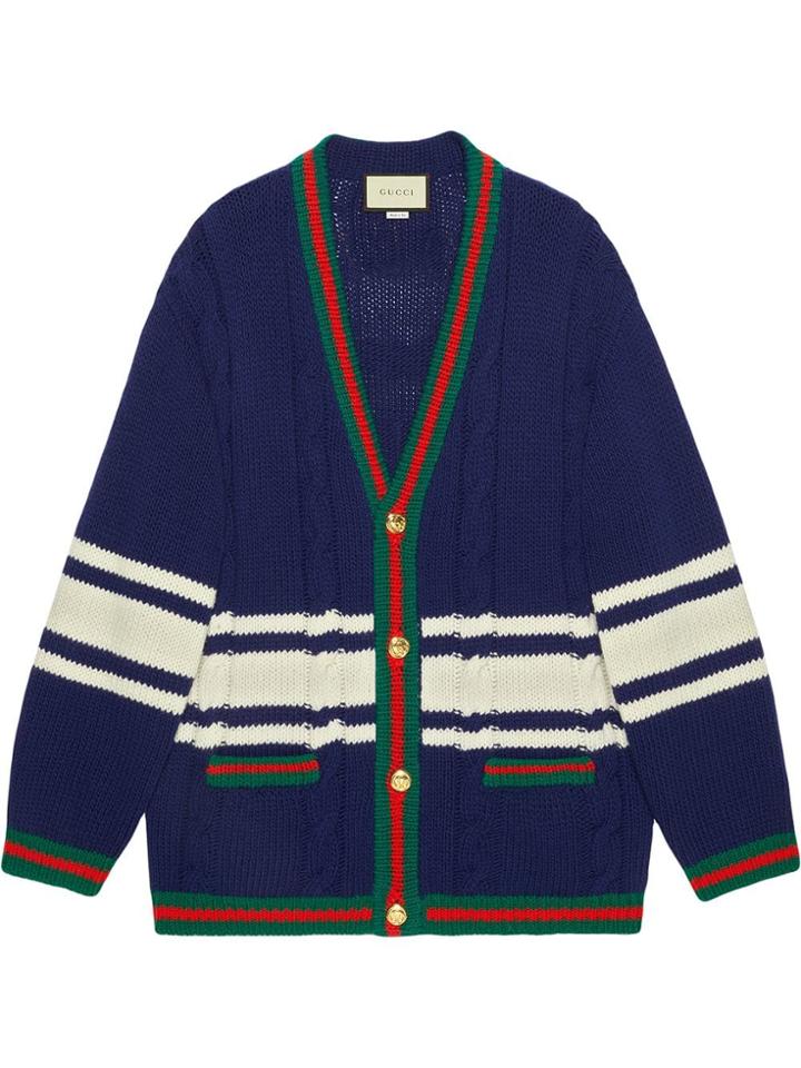 Gucci Wool Cardigan With Patches - Blue