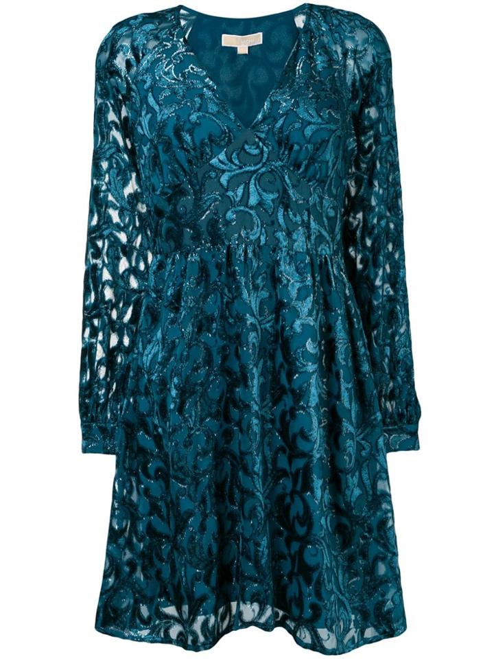 Michael Michael Kors Flared Devoré Dress - Blue