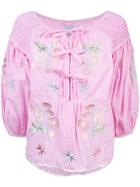 Innika Choo Gingham Embroidered Floral Blouse - Pink & Purple