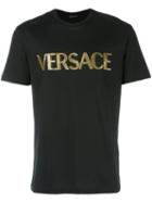 Versace Embroidered Logo T-shirt, Men's, Size: Medium, Black, Cotton