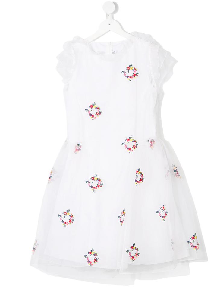 Simonetta Teen Floral Embroidered Dress - White