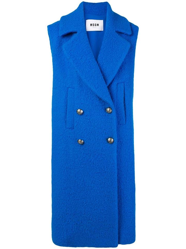 Msgm Double-breasted Sleeveless Coat - Blue