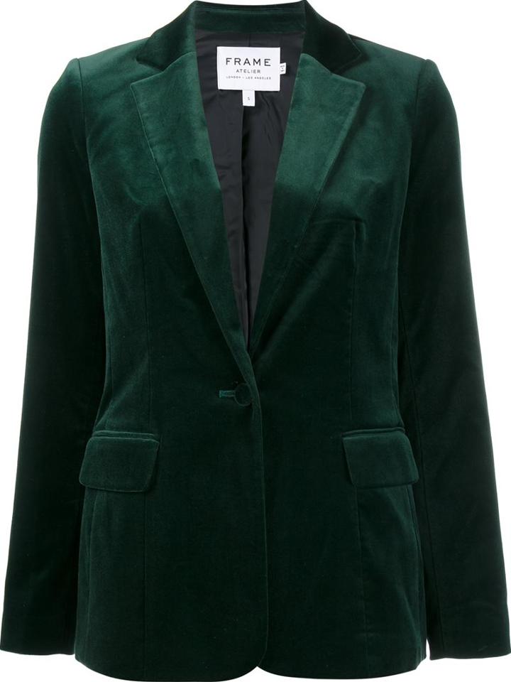 Frame Denim Single Breasted Velvet Jacket, Women's, Size: Xs, Green, Cotton/polyester/spandex/elastane/lyocell