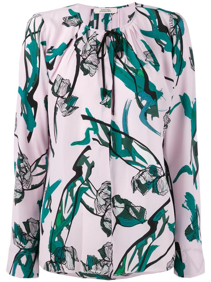 Dorothee Schumacher - Floral Print Drawstring Blouse - Women - Silk/viscose - 5, Pink/purple, Silk/viscose