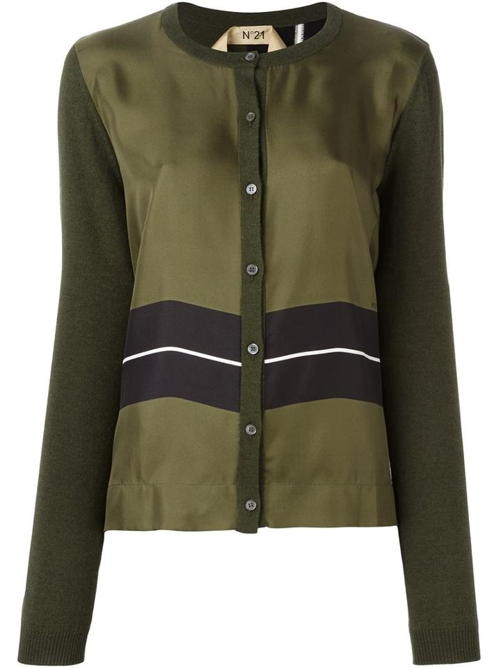 No21 Silk Panel Cardigan, Women's, Size: 44, Green, Silk/virgin Wool