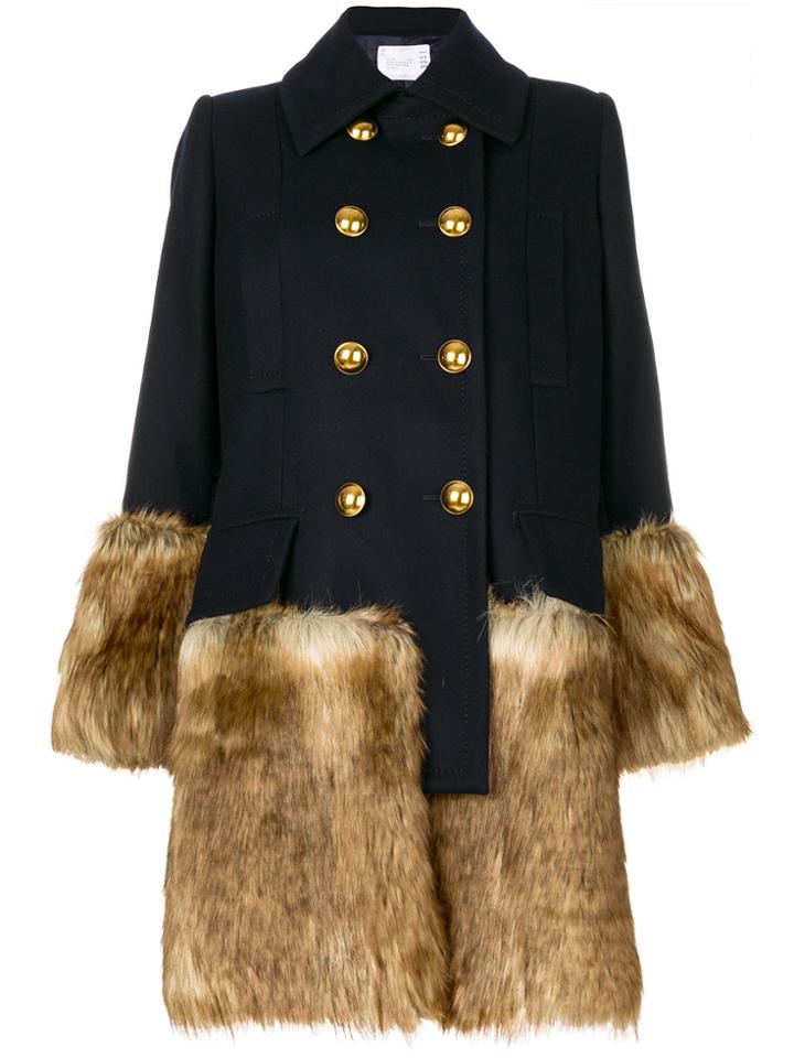 Sacai Double Breasted Faux Fur Coat - Blue