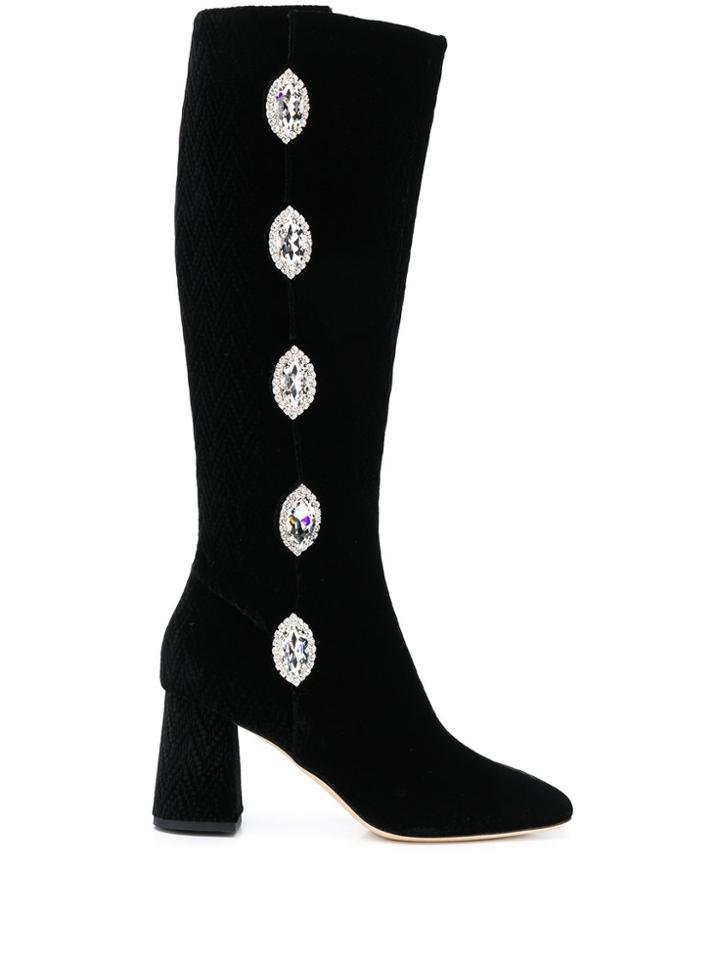 Giannico Julie Embellished Button Boots - Black