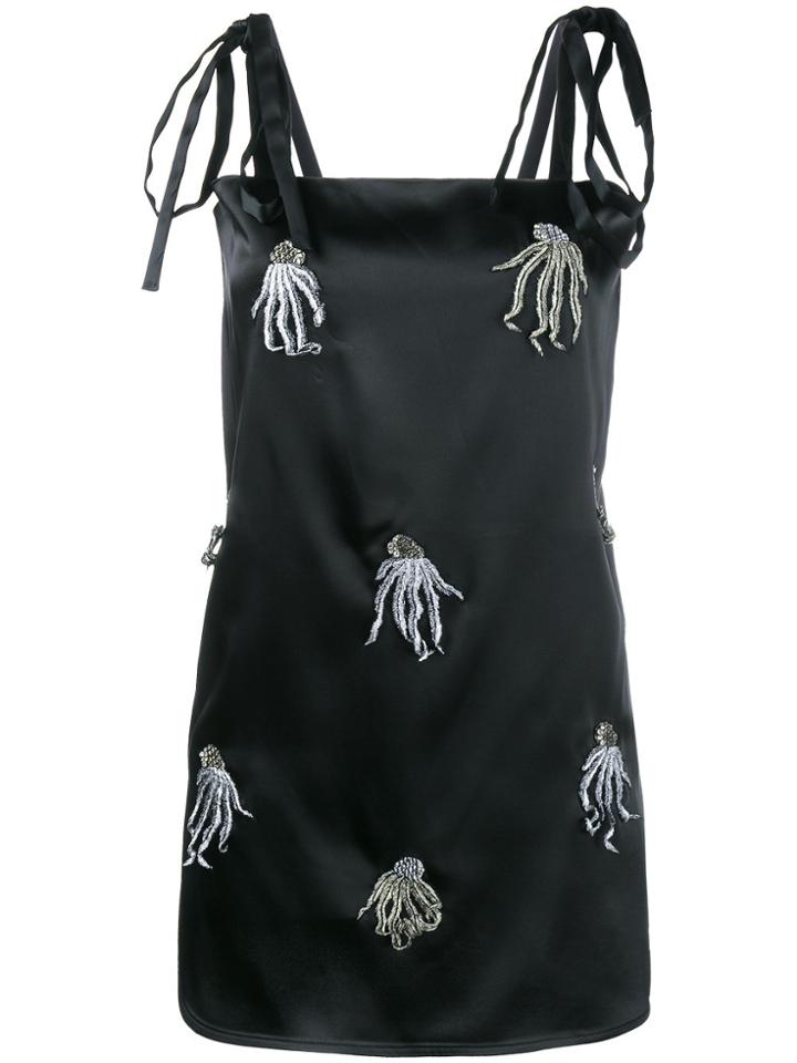 Attico Satin Mini Dress With Jellyfish Appliqué - Black