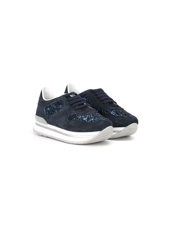 Hogan Kids Glitter Sneakers, Girl's, Size: 28, Blue