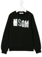 Msgm Kids - Sequin Logo Sweatshirt - Kids - Cotton - 10 Yrs, Black