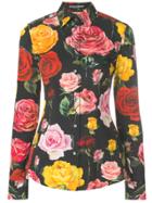 Dolce & Gabbana Rose Print Fitted Shirt - Black
