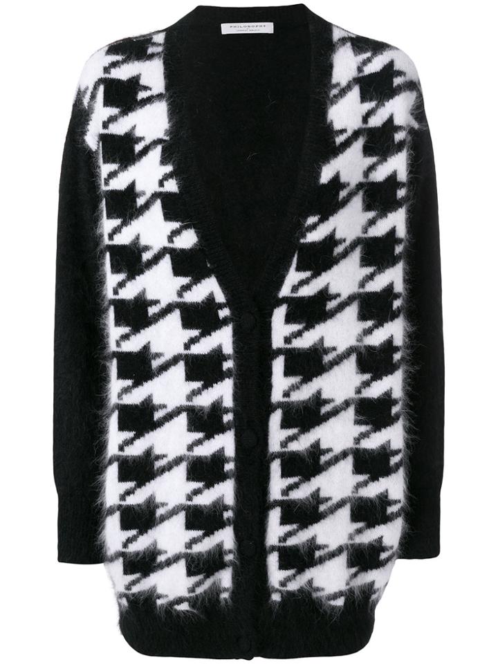 Philosophy Di Lorenzo Serafini Houndstooth Pattern Cardigan - Black