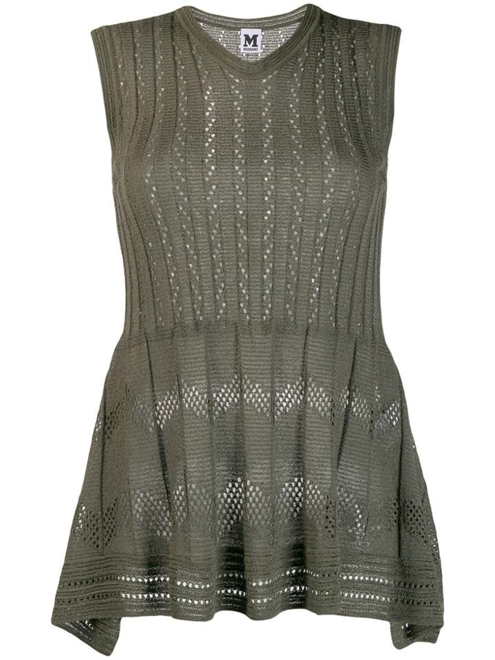 M Missoni Peplum Ribbed Top - Green