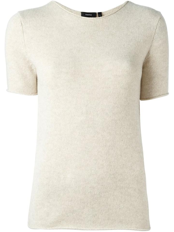 Theory Knitted Short-sleeve Top, Women's, Size: Medium, Nude/neutrals, Cashmere