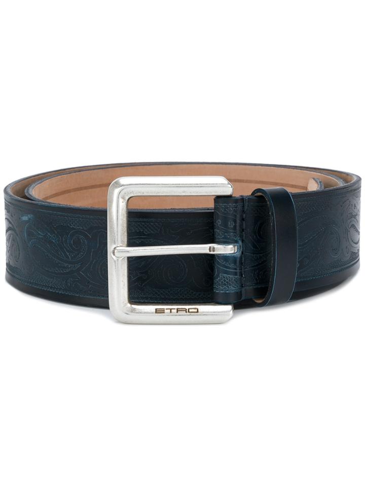 Etro Paisley Embossed Belt - Blue