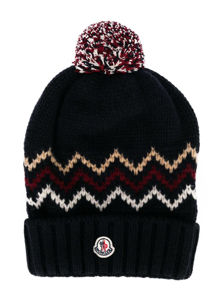 Moncler Kids Pompom Knitted Beanie - Blue