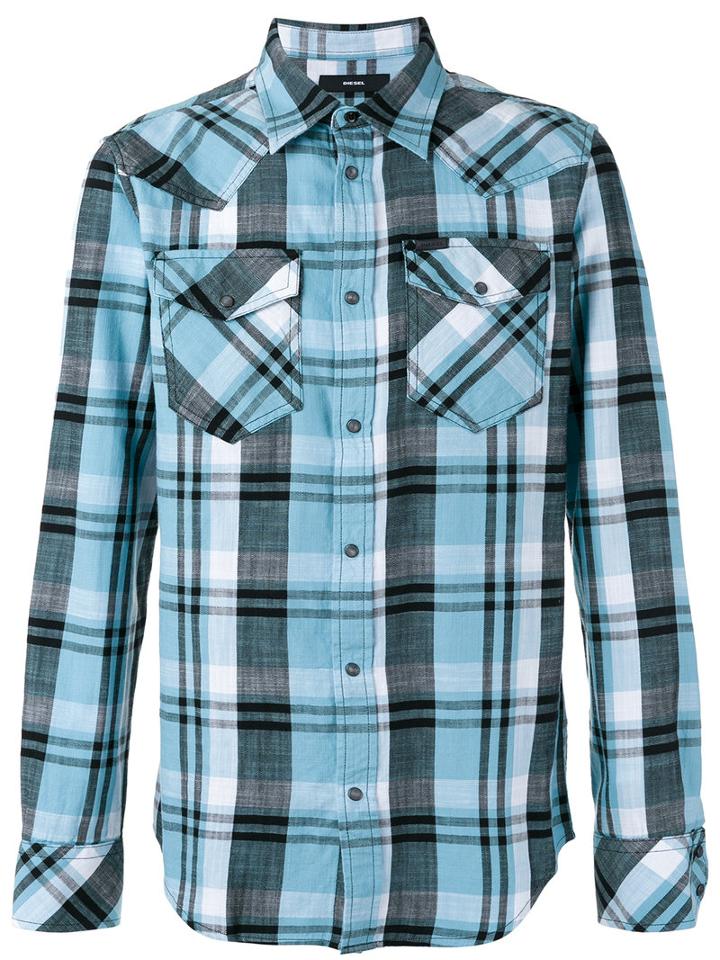 Diesel Checked Shirt, Men's, Size: Xl, Blue, Cotton