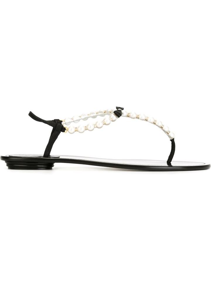 René Caovilla Embellished Thong Sandals, Women's, Size: 40, White, Leather/pvc