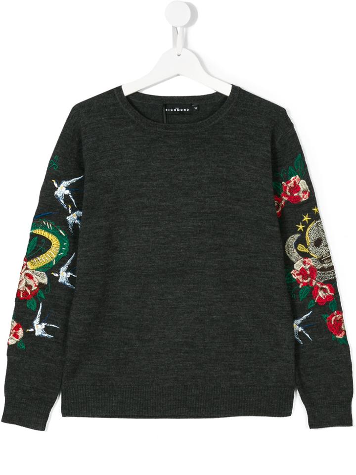 John Richmond Kids Embroidered Sleeve Jumper - Grey