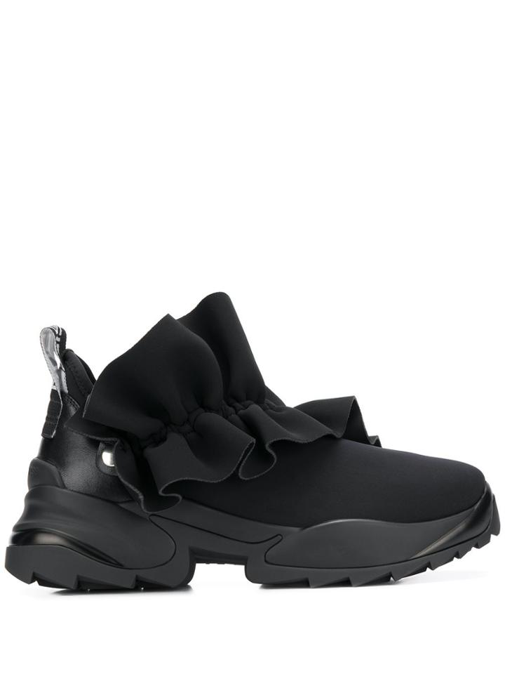 Sergio Rossi Ruffle Detail Sneakers - Black