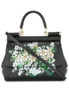 Dolce & Gabbana White Geranium Printed Sicily Bag - Black