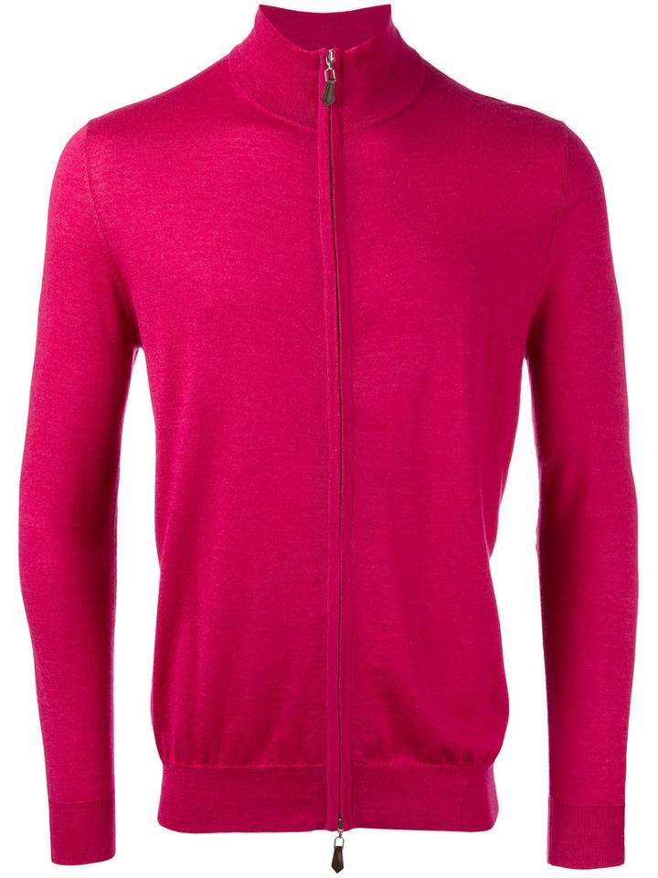 N.peal Zip Up Roll Neck Cardigan, Men's, Size: Small, Pink/purple, Cashmere/silk