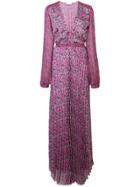 Raquel Diniz Leah Long Sleeve V-neck Dress - Pink & Purple