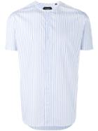 Curieux Stripe Collarless Shirt, Men's, Size: Small, Blue, Cotton