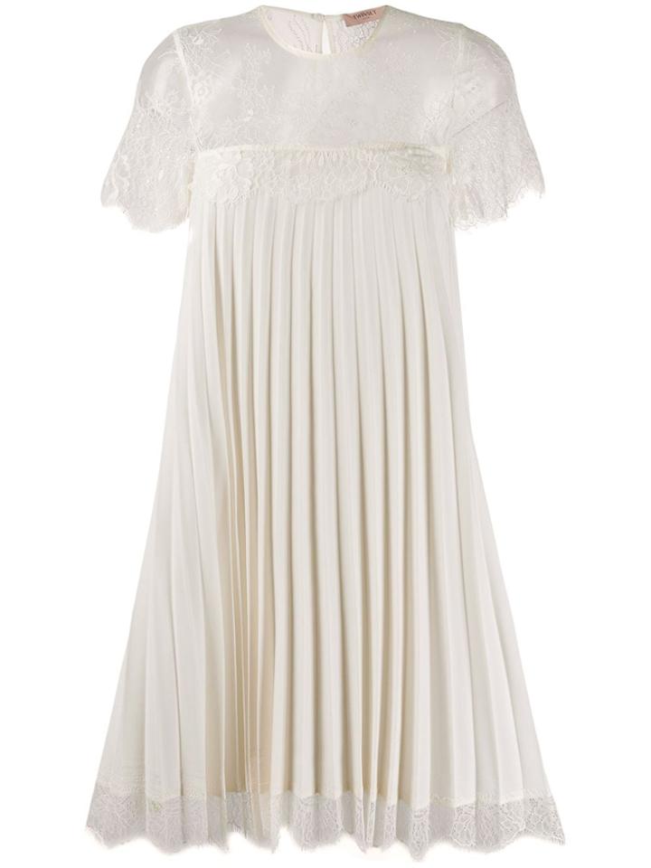 Twin-set Pleated Lace-panel Dress - White