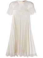 Twin-set Pleated Lace-panel Dress - White