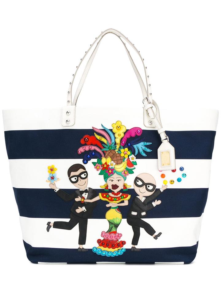 Dolce & Gabbana Flamenco Stripe Tote, Women's, Calf Leather/canvas