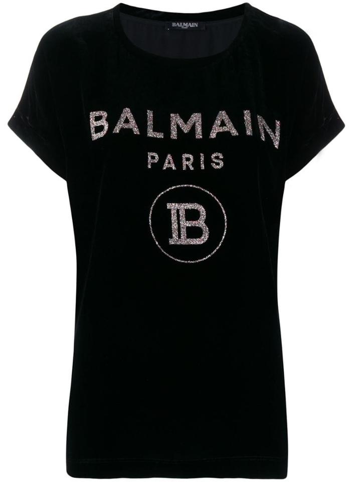 Balmain Glitter Logo Velvet T-shirt - Black