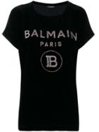 Balmain Glitter Logo Velvet T-shirt - Black