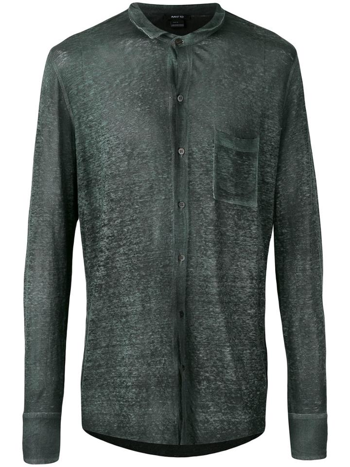 Avant Toi - Band Collar Shirt - Men - Linen/flax - L, Green, Linen/flax