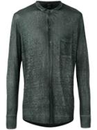 Avant Toi - Band Collar Shirt - Men - Linen/flax - L, Green, Linen/flax