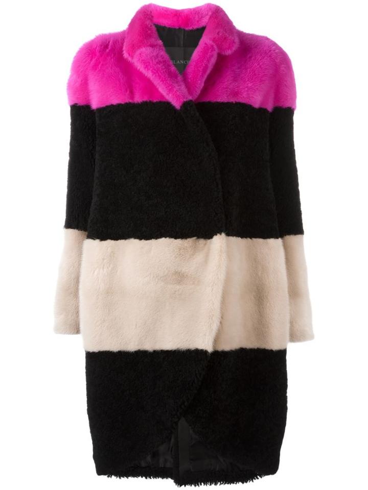 Blancha Colour Block Striped Coat, Women's, Size: 40, Black, Cupro/sheep Skin/shearling/mink Fur