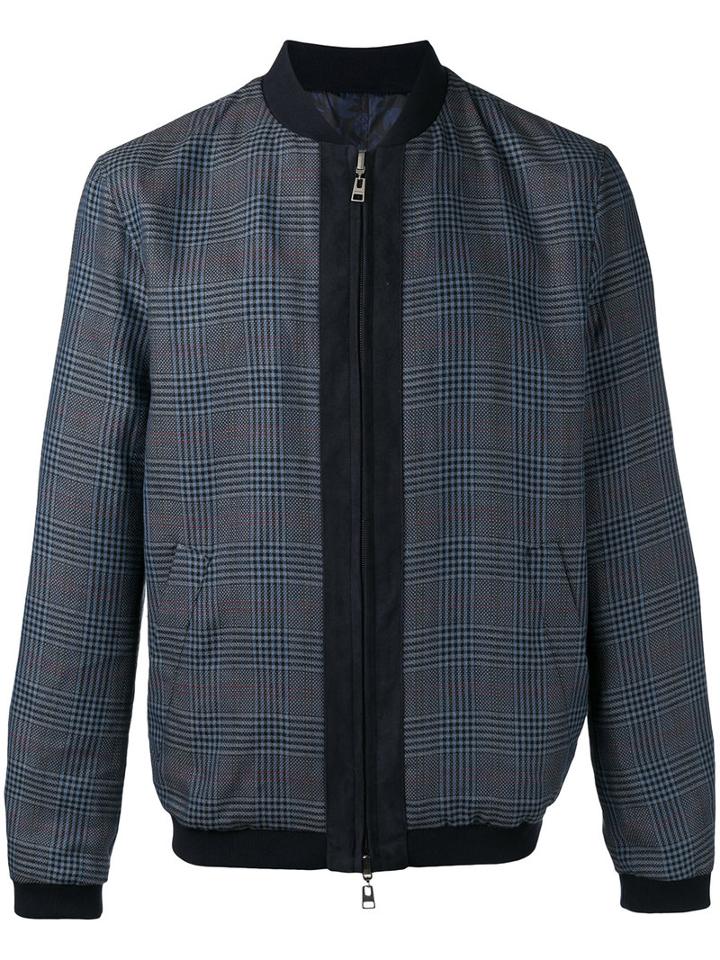 Etro - Checkered Bomber Jacket - Men - Cotton/linen/flax/polyamide/llama - L, Blue, Cotton/linen/flax/polyamide/llama